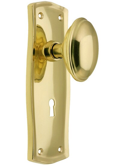 Prairie Design Mortise Lock Set With Oval Brass Knobs in Polished Brass.